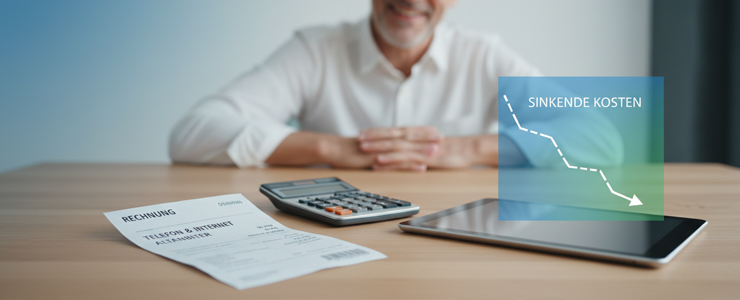 Einsparungen durch günstigen Telefonanbieter Vergleich mit Rechnung und Taschenrechner